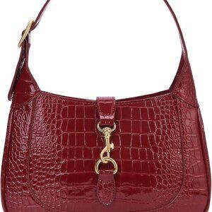 Women's PU Leather Red Shoulder Bag Small Crossbody Purse Trendy Burgundy